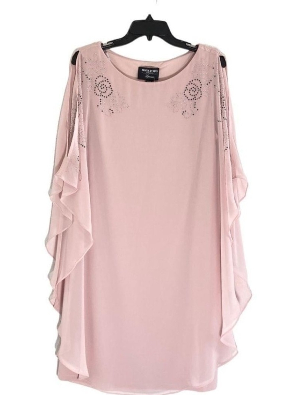 Frank Lyman Design Blush Pink Cold-Shoulder Chiffon Dress with Rhinestone Detail